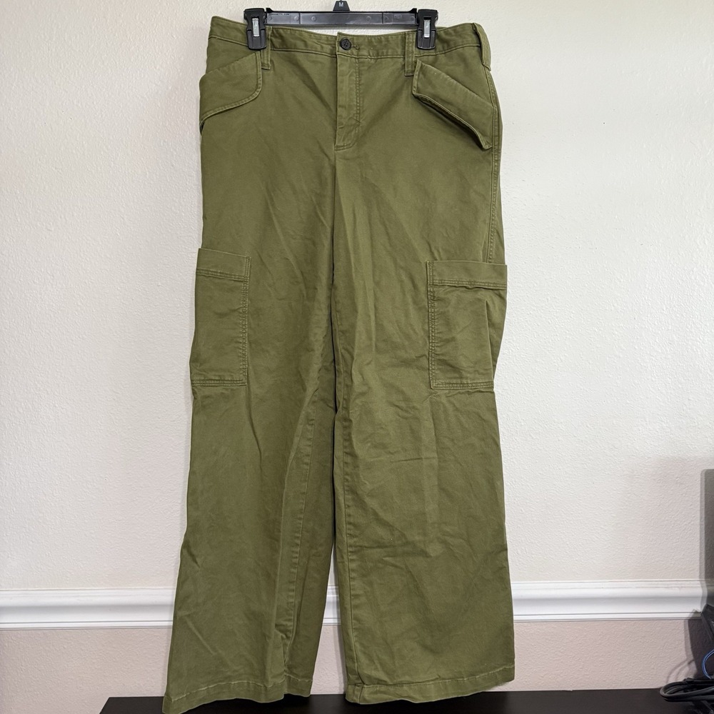 Banana Republic Women's Wide Leg Authentic Chino Cargo Pant Olive Green Size 10‎